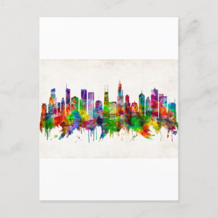 Chicago Illinois Skyline Holiday Postcard