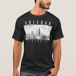 Chicago Illinois Skyline Pride Black & White Vinta T-Shirt