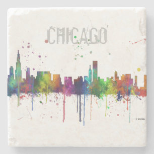 CHICAGO, ILLINOIS SKYLINE STONE COASTER
