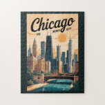 Chicago Illinois Skyline Travel Art Vintage Jigsaw Puzzle<br><div class="desc">Chicago retro vector travel design. Chicago,  the Windy City of Illinois,  is famed for its iconic skyline,  world-class architecture,  and vibrant cultural scene.</div>