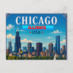 🌆 Chicago Illinois Skyline Vacation Memory Postcard