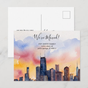 Chicago Illinois Skyline We've moved Announcement Postcard
