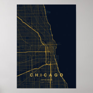 Chicago Illinois Stylized Map Print Modern Highl