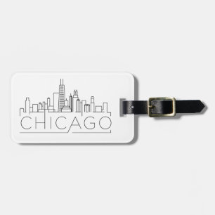 Chicago, Illinois Stylized Skyline Luggage Tag