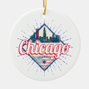 Chicago Illinois United States Retro Skyline USA Ceramic Ornament