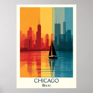 Chicago Illinois Vintage Lakefront Skyline Art Poster