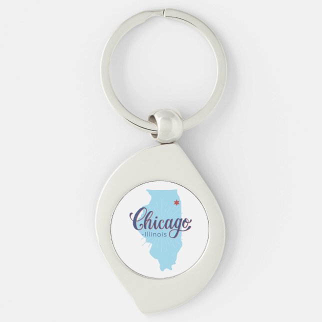 Chicago Illinois Vintage Map   Keychain (Front)
