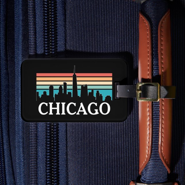 Chicago Illinois Vintage Retro Sunset Skyline Luggage Tag (Front Insitu 4)