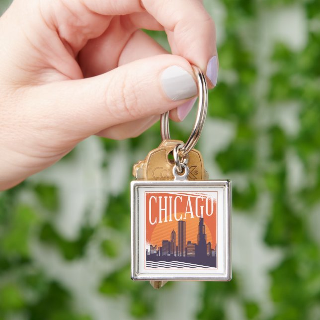 Chicago Illinois Vintage Skyline  Keychain (Hand)
