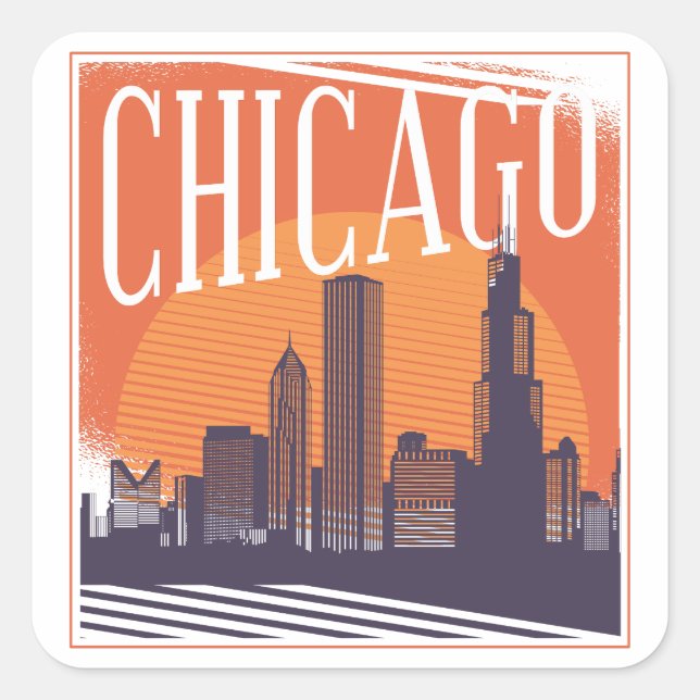 Chicago Illinois Vintage Skyline  Square Sticker (Front)