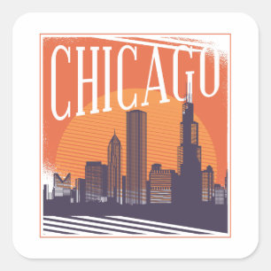 Chicago Illinois Vintage Skyline  Square Sticker