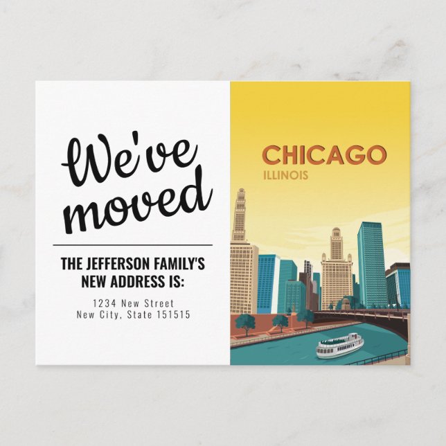Chicago Illinois Vintage We've Moved Postcard (Front)