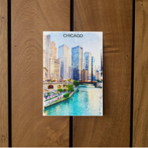 Chicago Illinois Watercolor City View Postcard