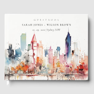 Chicago Illinois Watercolor Landscape Wedding Guest Book