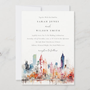 Chicago Illinois Watercolor Landscape Wedding Invitation