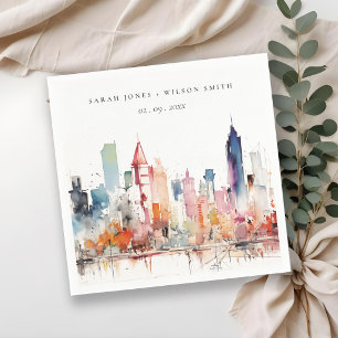 Chicago Illinois Watercolor Landscape Wedding Napkin