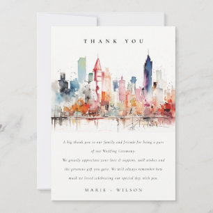Chicago Illinois Watercolor Landscape Wedding Thank You Card