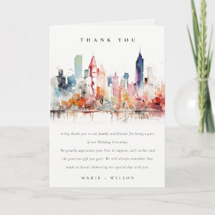 Chicago Illinois Watercolor Landscape Wedding Thank You Card