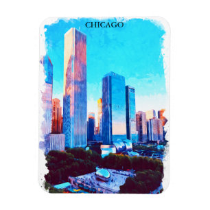 Chicago Illinois Watercolor Paint Illustration Magnet