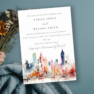 Chicago Illinois Watercolor Scape Couples Shower Invitation