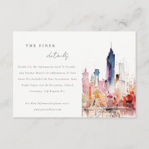 Chicago Illinois Watercolor Scape Wedding Details Enclosure Card