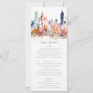 Chicago Illinois Watercolor Scape Wedding Menu Invitation