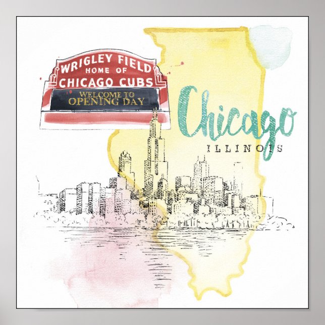 Chicago, Illinois | Watercolor Sketch Image Poster (Front)