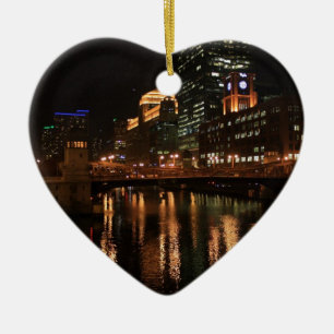Chicago Illinois Windy City Night Building Destiny Ceramic Ornament