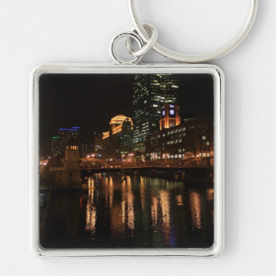 Chicago Illinois Windy City Night Building Destiny Keychain