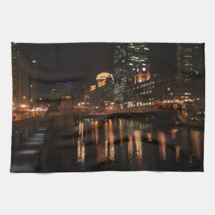Chicago Illinois Windy City Night Building Destiny Kitchen Towel