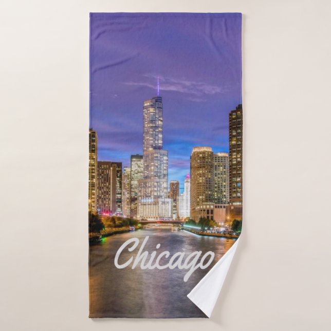 Chicago Illinos City La Nuit (Serviette de bain)