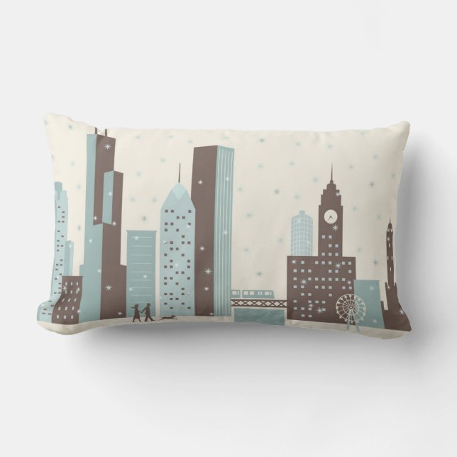 Chicago in Winter Lumbar Pillow (Front)