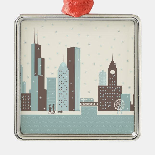 Chicago in Winter Metal Ornament (Front)