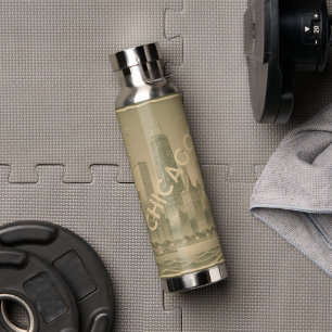 Chicago Khaki Green Tan Skyline Water Bottle
