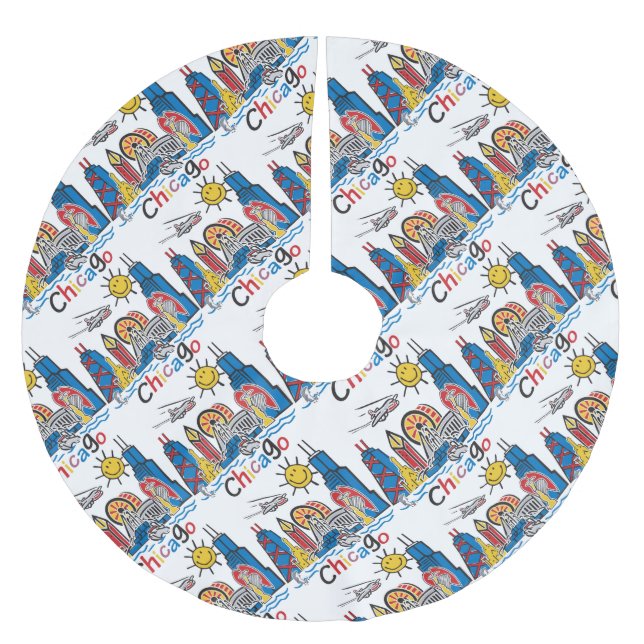 Chicago Kids Skyline Brushed Polyester Tree Skirt (Front)