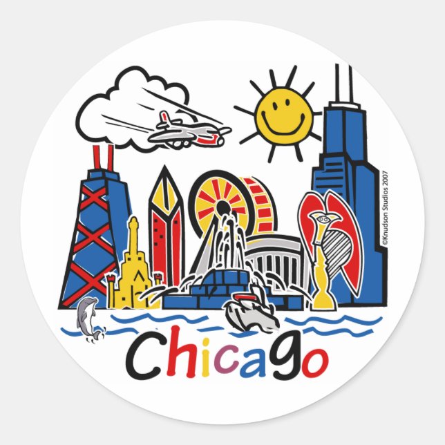 Chicago Kids Skyline Classic Round Sticker (Front)