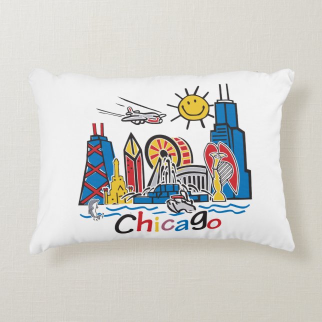 Chicago Kids Skyline Decorative Pillow (Front)