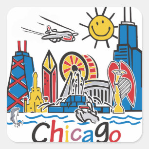 Chicago Kids Skyline Square Sticker