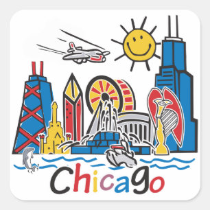 Chicago Kids Skyline Square Sticker