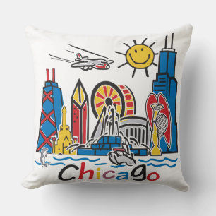 Chicago Kids Skyline Throw Pillow