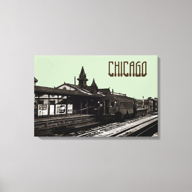 Chicago L 1950 Watercolor Sepia Photograph Subway Canvas Print (Front)