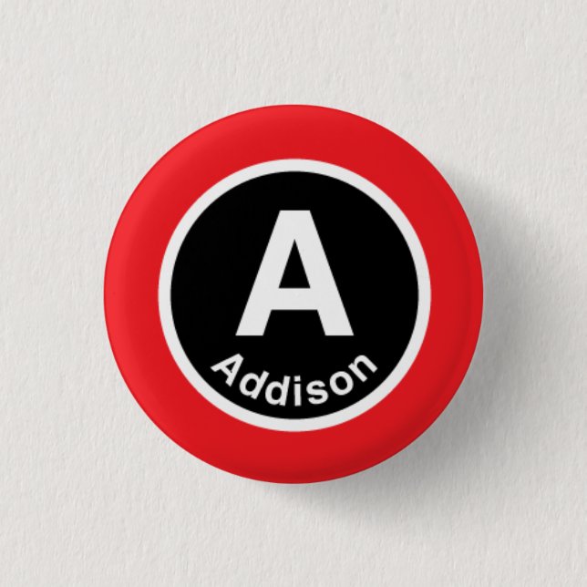 Chicago L Addison Red Line 1 Inch Round Button (Front)