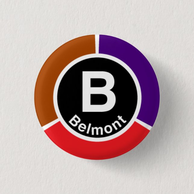 Chicago L Belmont Red/Brown/Purple Line 1 Inch Round Button (Front)