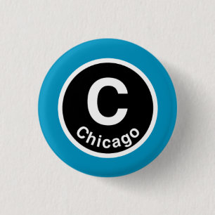 Chicago L Chicago Blue Line 1 Inch Round Button