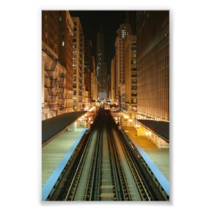 Chicago 'L' Station at Night Photo Print