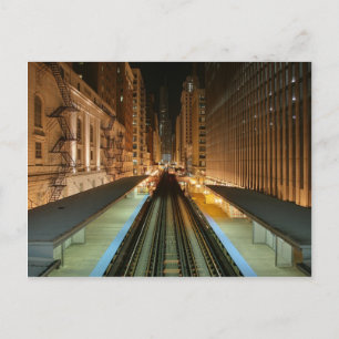 Chicago 'L' Station at Night Postcard