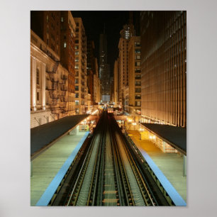 Chicago 'L' Station at Night Poster