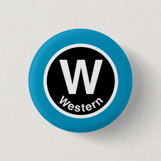 Chicago L Western Blue Line 1 Inch Round Button (Front)