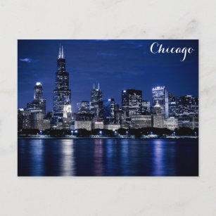 Chicago Lake Michigan Coast Skyline at Night Photo Postcard