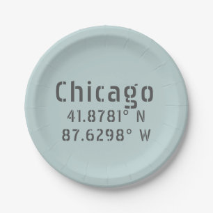 Chicago Latitude Longitude Paper Plate